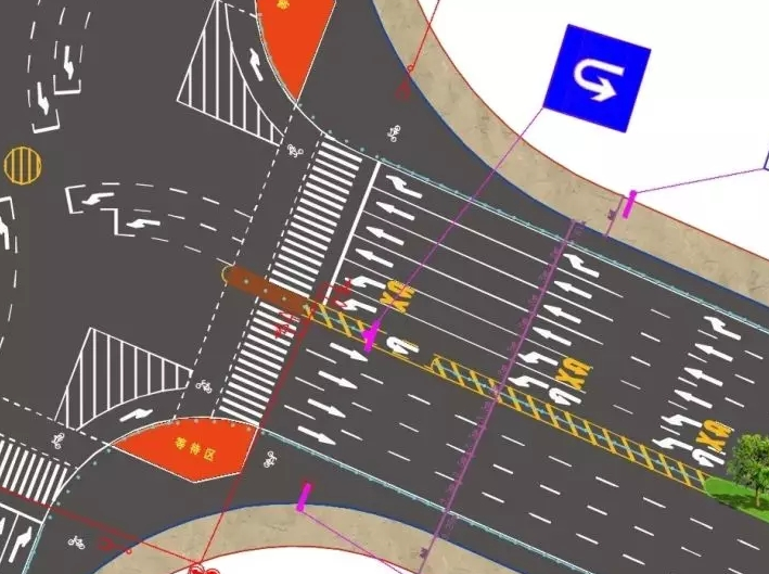 城市道路设计中，掉头通道出入口如何设计？